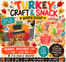 Load image into Gallery viewer, Thanksgiving Week Kids Craft &amp; Snack Camps- Nov. 23rd and 24th