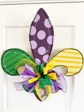 Load image into Gallery viewer, Fleur De Lis Painted Mardi Gras Door Hanger