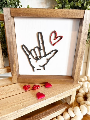 ASL I Love You w/ Custom Drawn Heart 3D Framed Sign