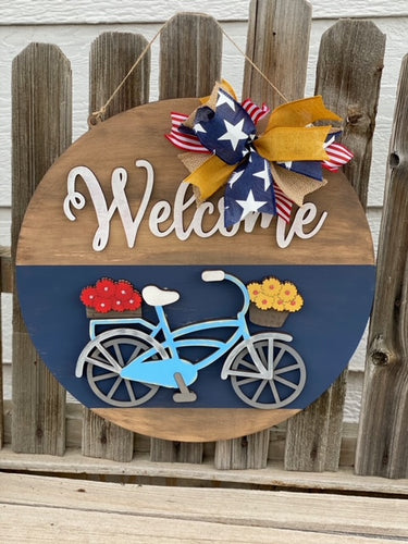 Patriotic Bike Welcome Door Hanger